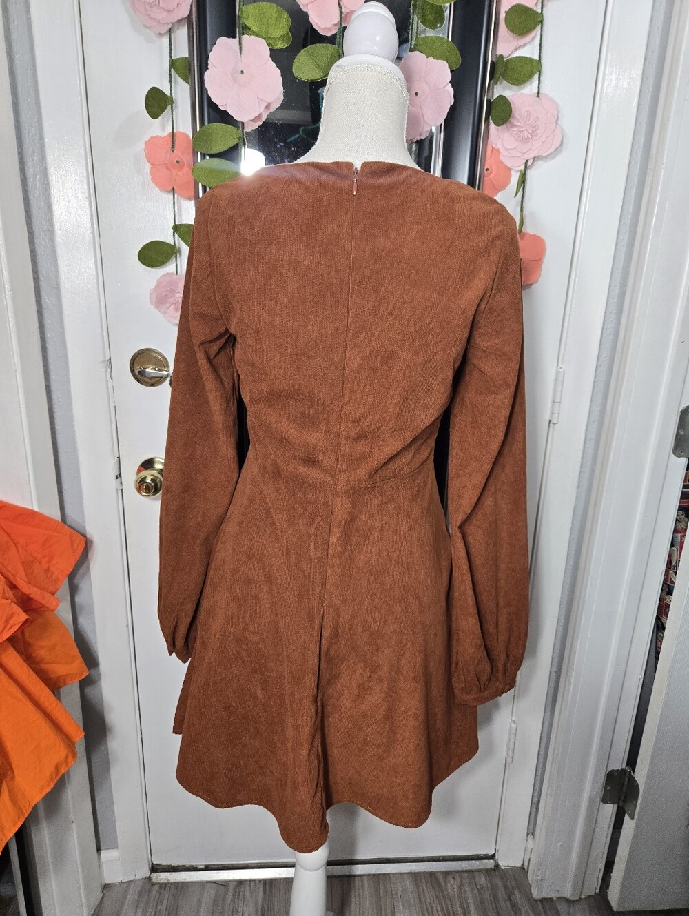 Audrey Parks for francesca brown corduroy long sleeve dress Sz M Like New - Picture 9 of 12